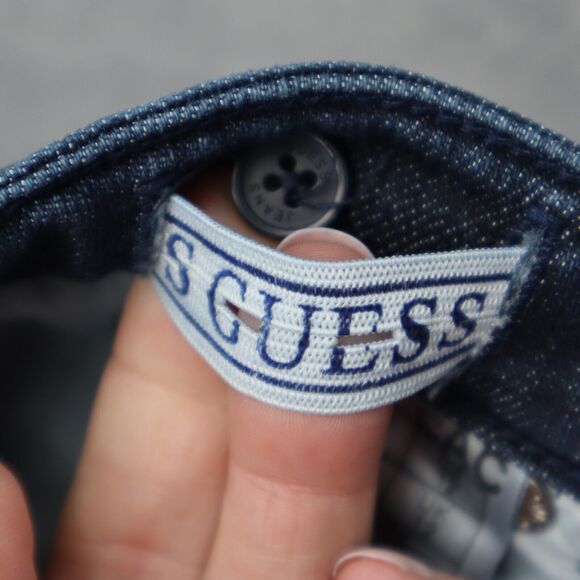 Guess Pants Boys 12 Blue Straight Button Zip 5 Pocket Logo Dark Wash Denim Jeans - Picture 8 of 16